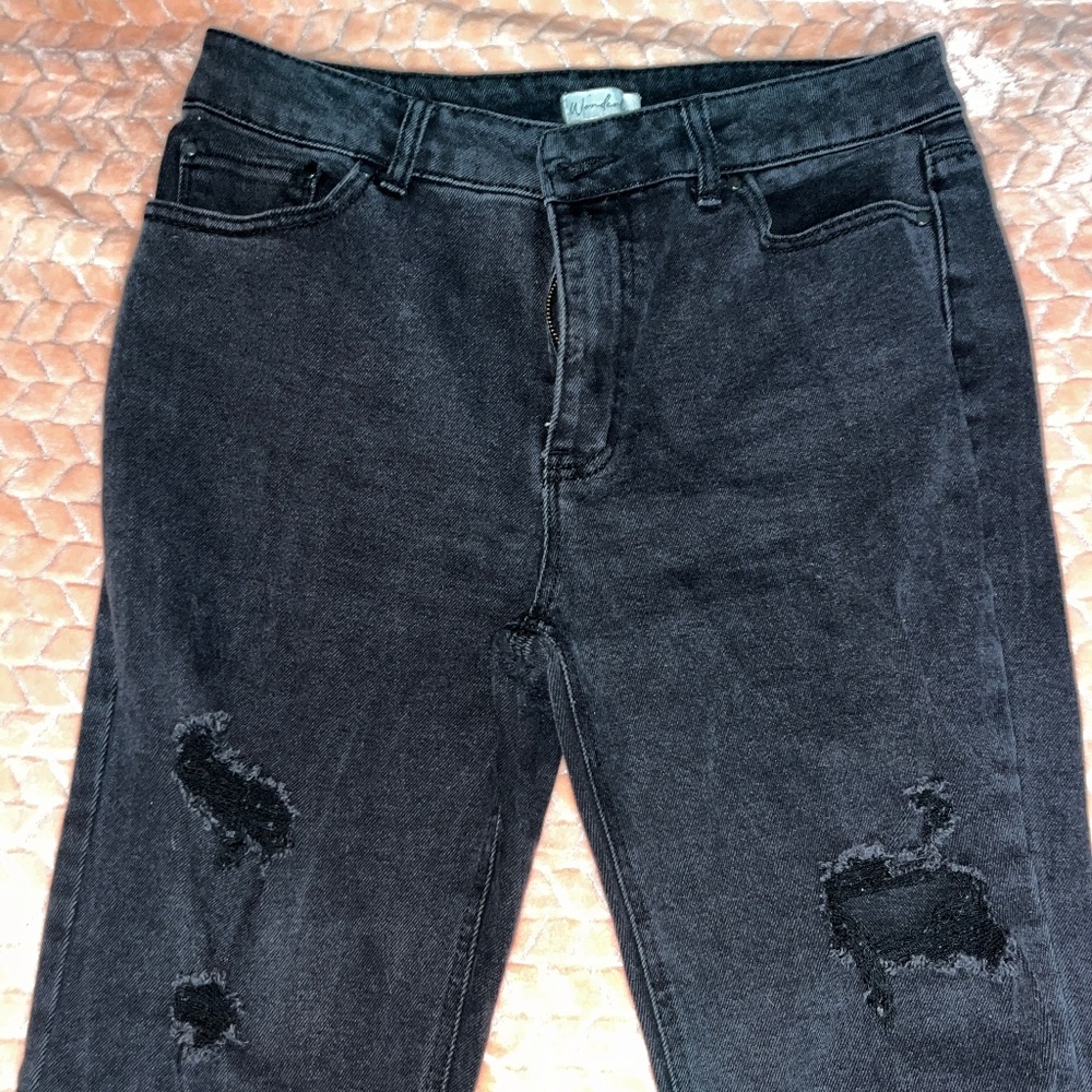 Black Ripped Jeans Wonderly Belk Size 14 Regular Straight Leg Distressed Pants